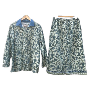 Vintage New Look Floral Paisley Print Button Down Shirt Skirt Set Size Large